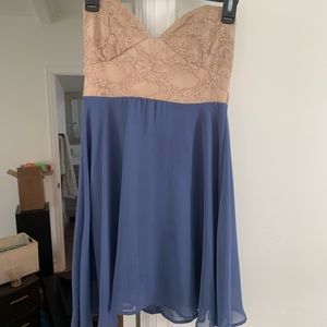 Blue with tan lace dress
